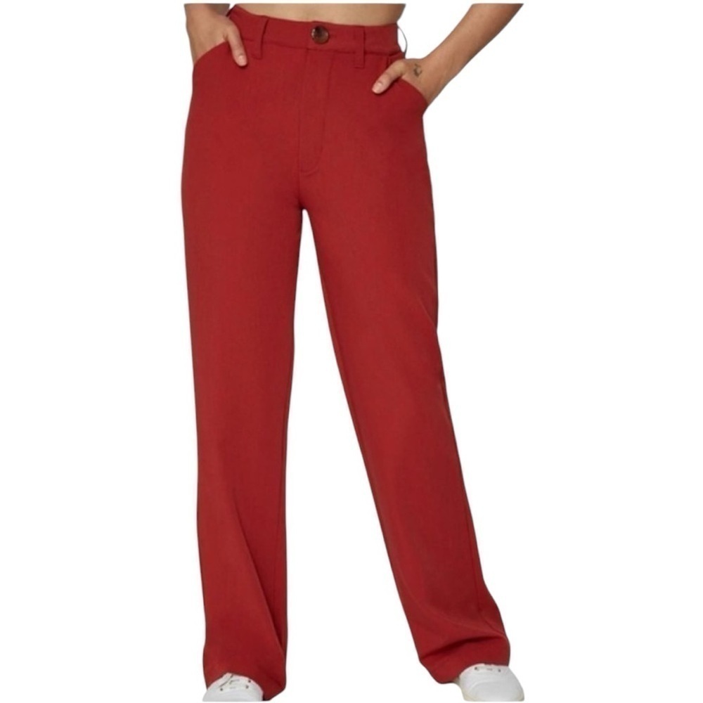 Danielle Bernstein We Wore What High Waisted Wide Leg Trouser Pant Red Sz 2 #920